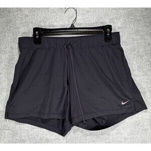 Nike Women's Dri Fit Run Shorts Size M Gray Pink Swoosh Purple Drawstring 4”